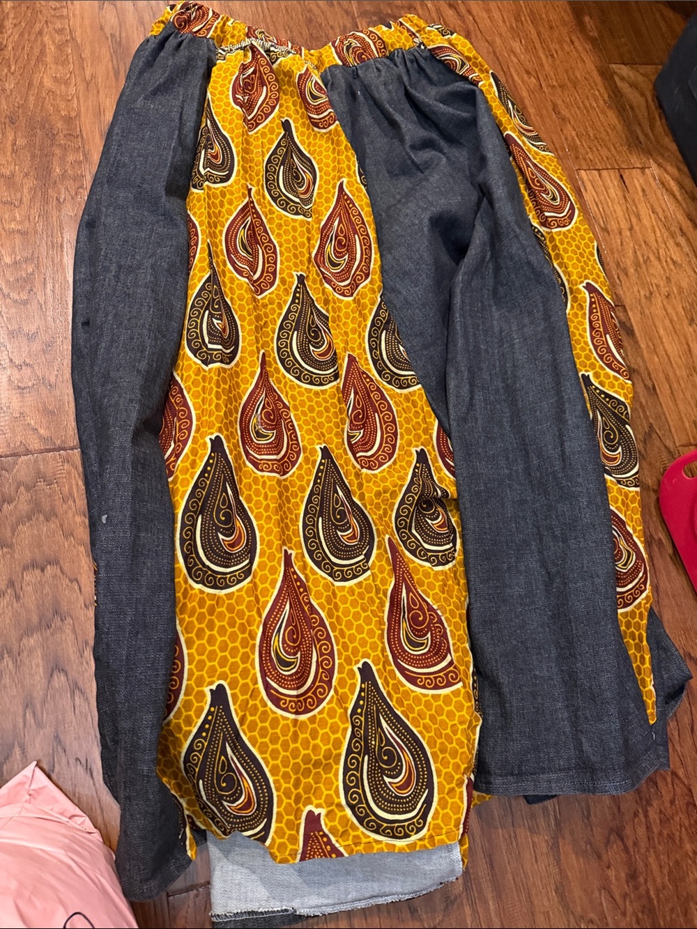 Bohemian Flared Maxi Skirt with Yellow Paisley Panel